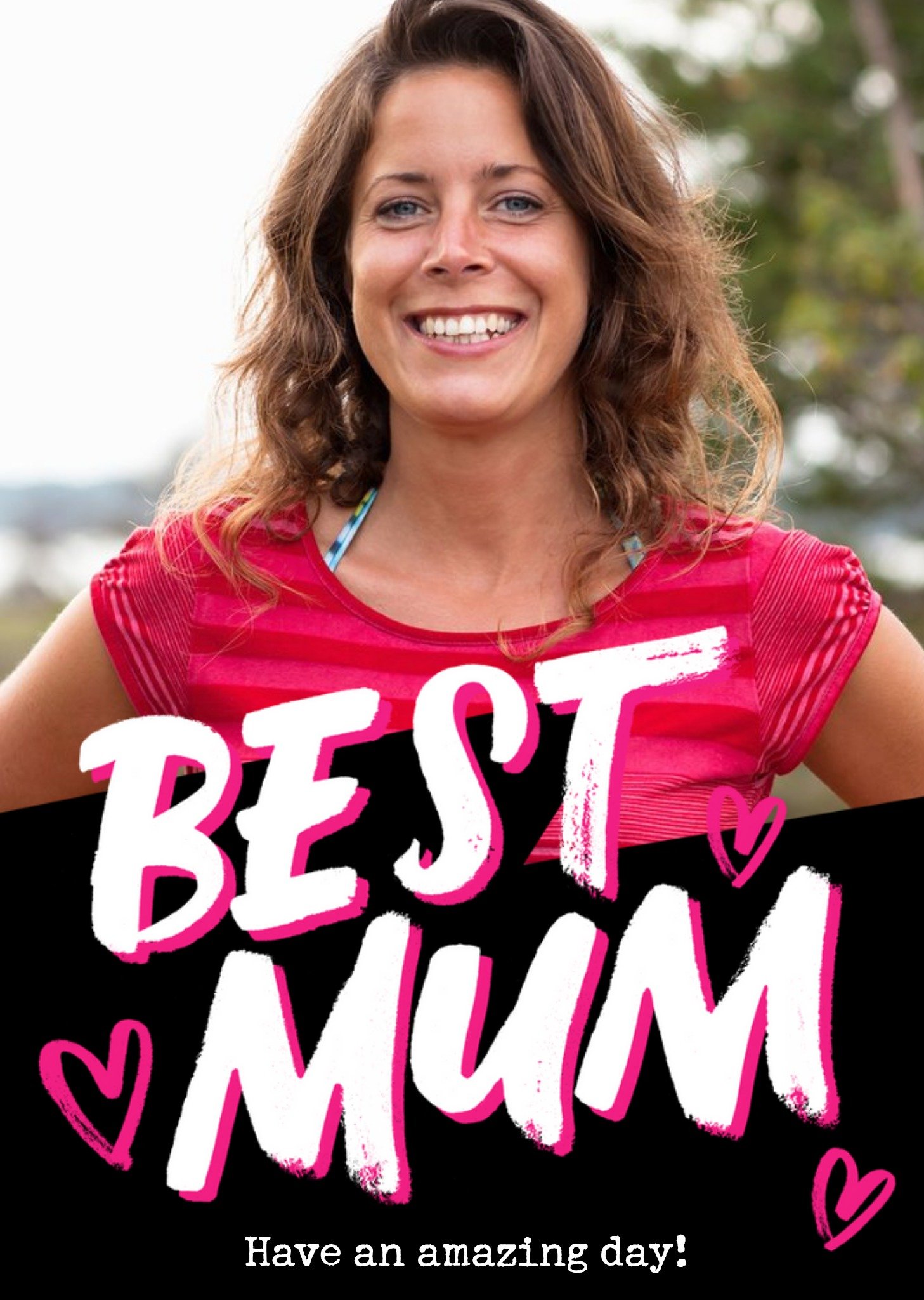 Moonpig Black & Pink Typographic Photo Upload Best Mum Birthday Card Ecard