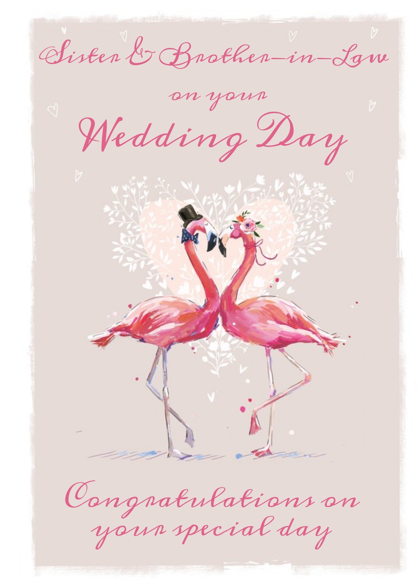 Ling Design Traditional Illustration Flamingo Love Sister And Brother-In-Law Wedding Card