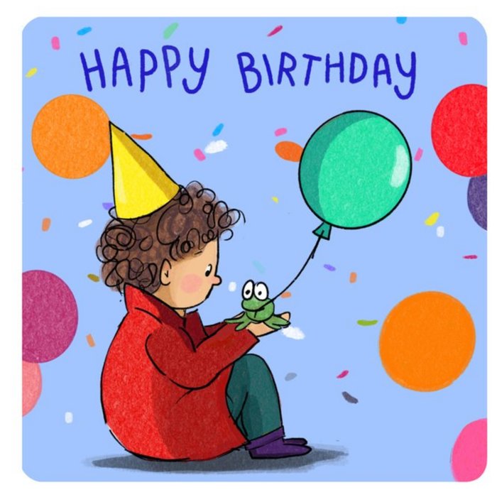 Cake And Crayons Cute Illustrated Boy And Frog Birthday Card