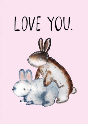 Cute Illustration Of Two Rabbits At It Like Rabbits I Love You Funny Pun Valentines Day Card