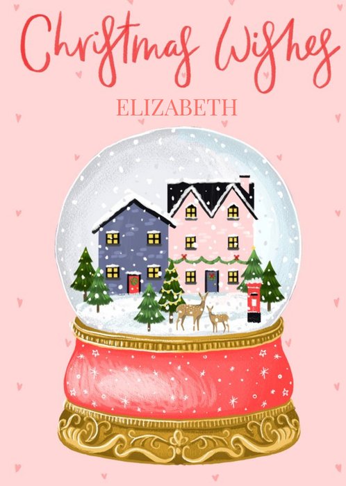 Christmas Wishes Cute Snowglobe Village Personalised Christmas Card