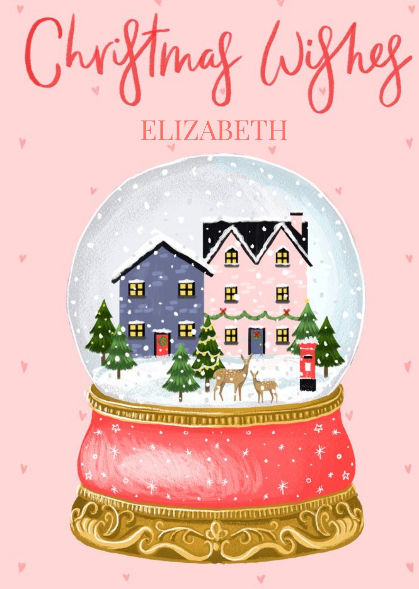 Okey Dokey Design Christmas Wishes Cute Snowglobe Village Personalised Christmas Card