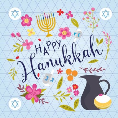 Happy Hanukkah Colourful Floral Card
