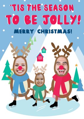 Fun Illustrated Family Of Reindeer Photo Upload Merry Christmas Card