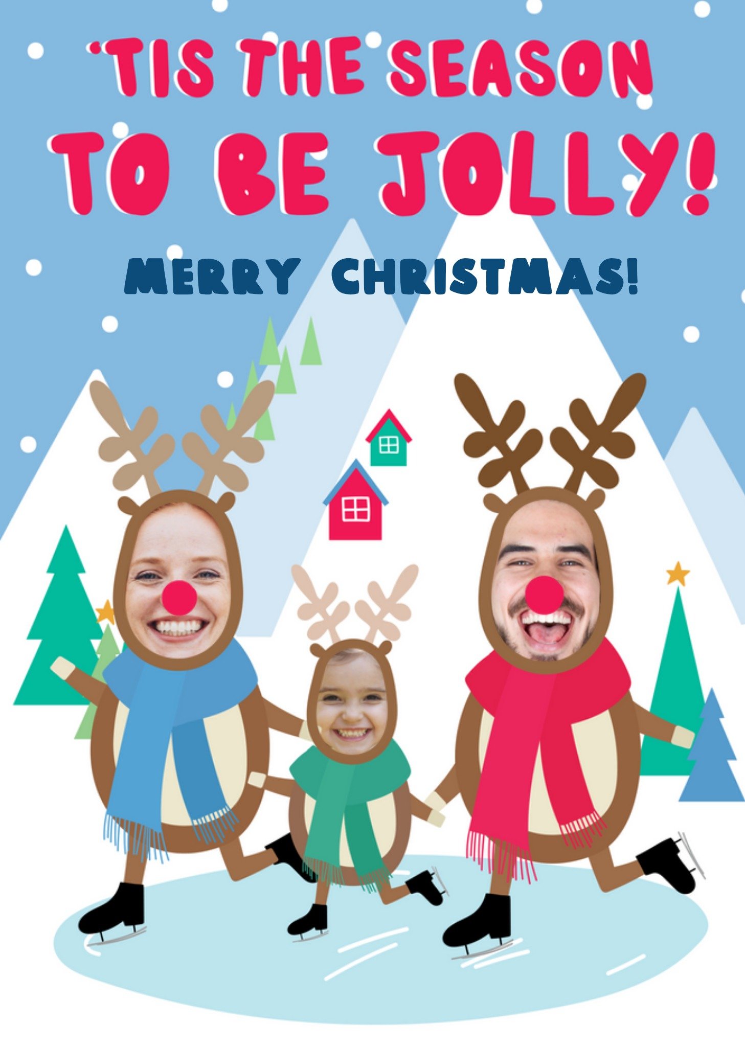 Moonpig Fun Illustrated Family Of Reindeer Photo Upload Merry Christmas Card Ecard