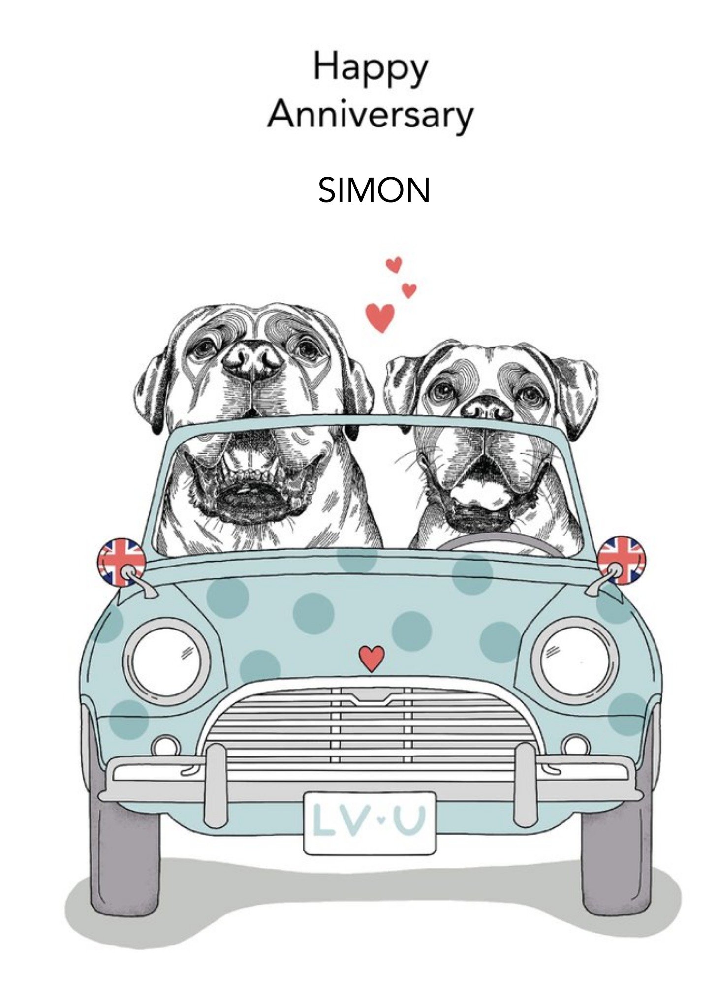 Moonpig Dotty Dog Art Dogs Car Anniversary Card, Large