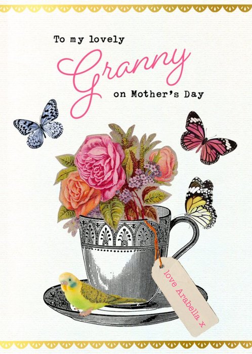 Vintage Flowers Butterflies Lovely Granny Mother's Day Card