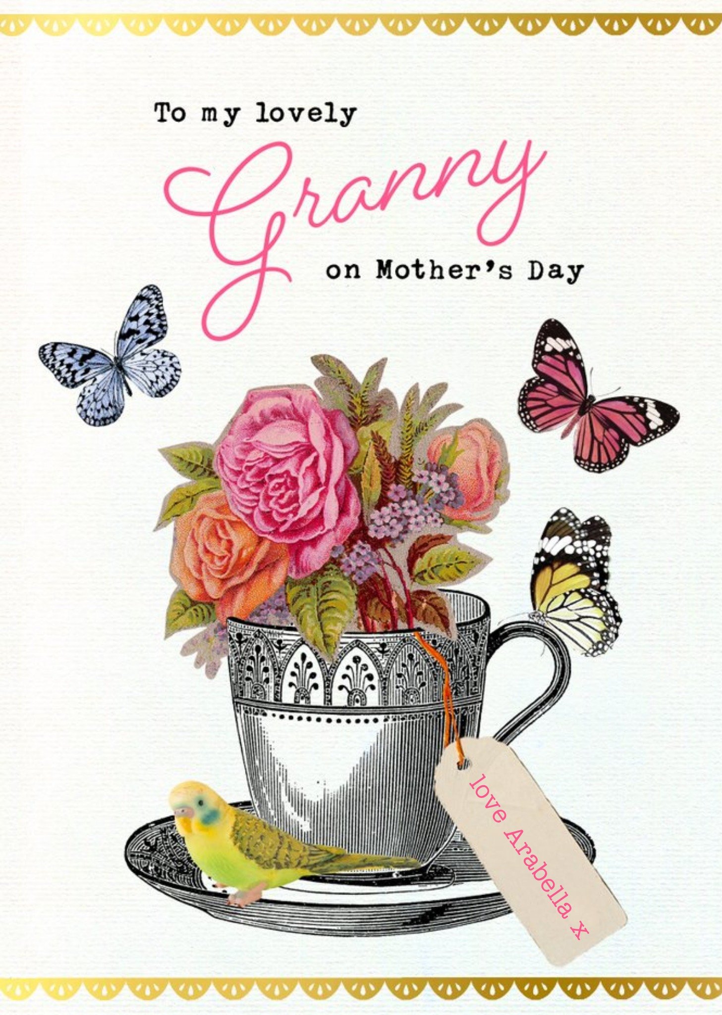 Moonpig Vintage Flowers Butterflies Lovely Granny Mother's Day Card Ecard