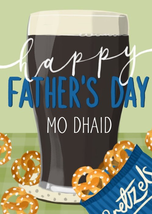 Okey Dokey Design Illustrated Beer and Pretzels Father's Day Card