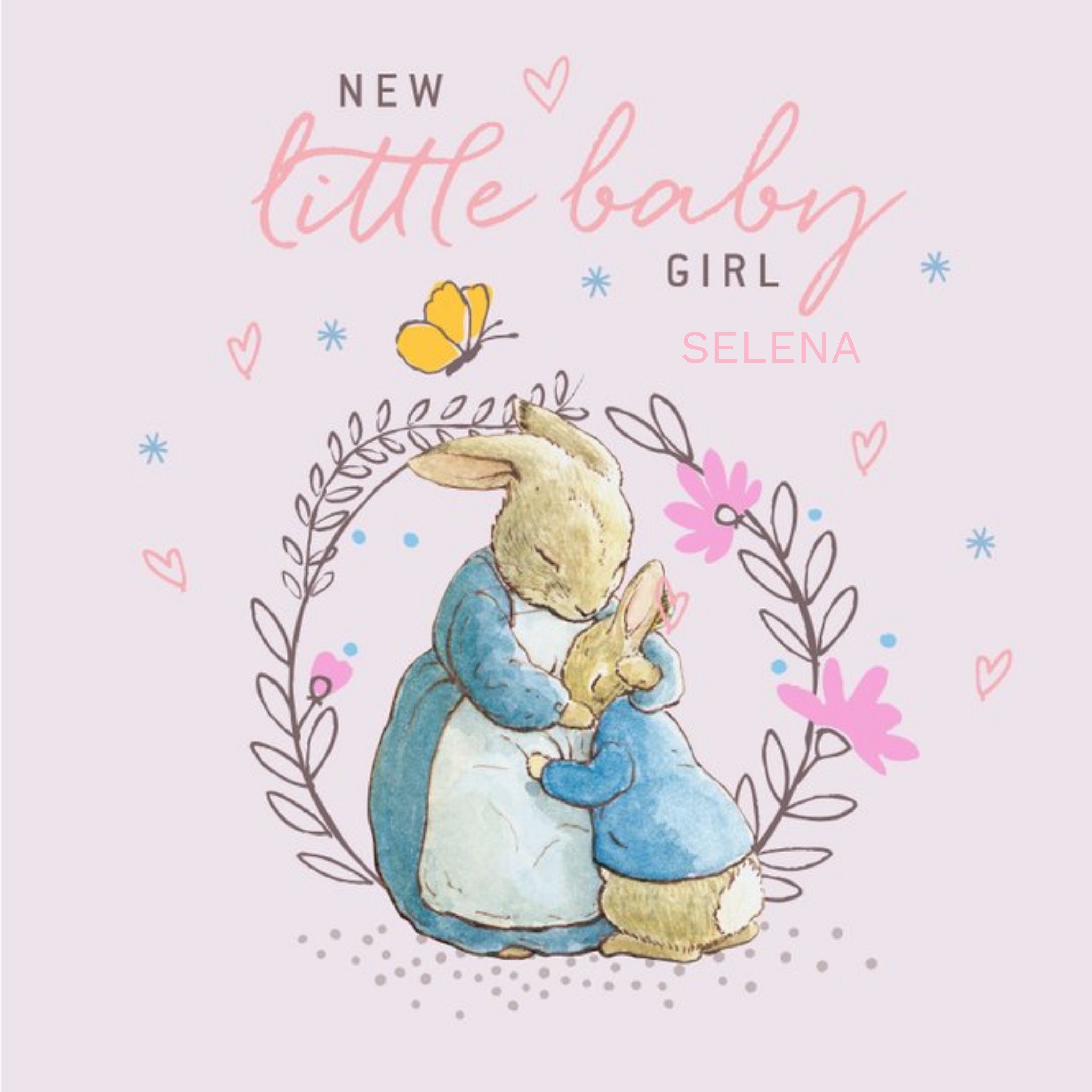 New Baby Card - Baby Girl - Peter Rabbit - Beatrix Potter, Square