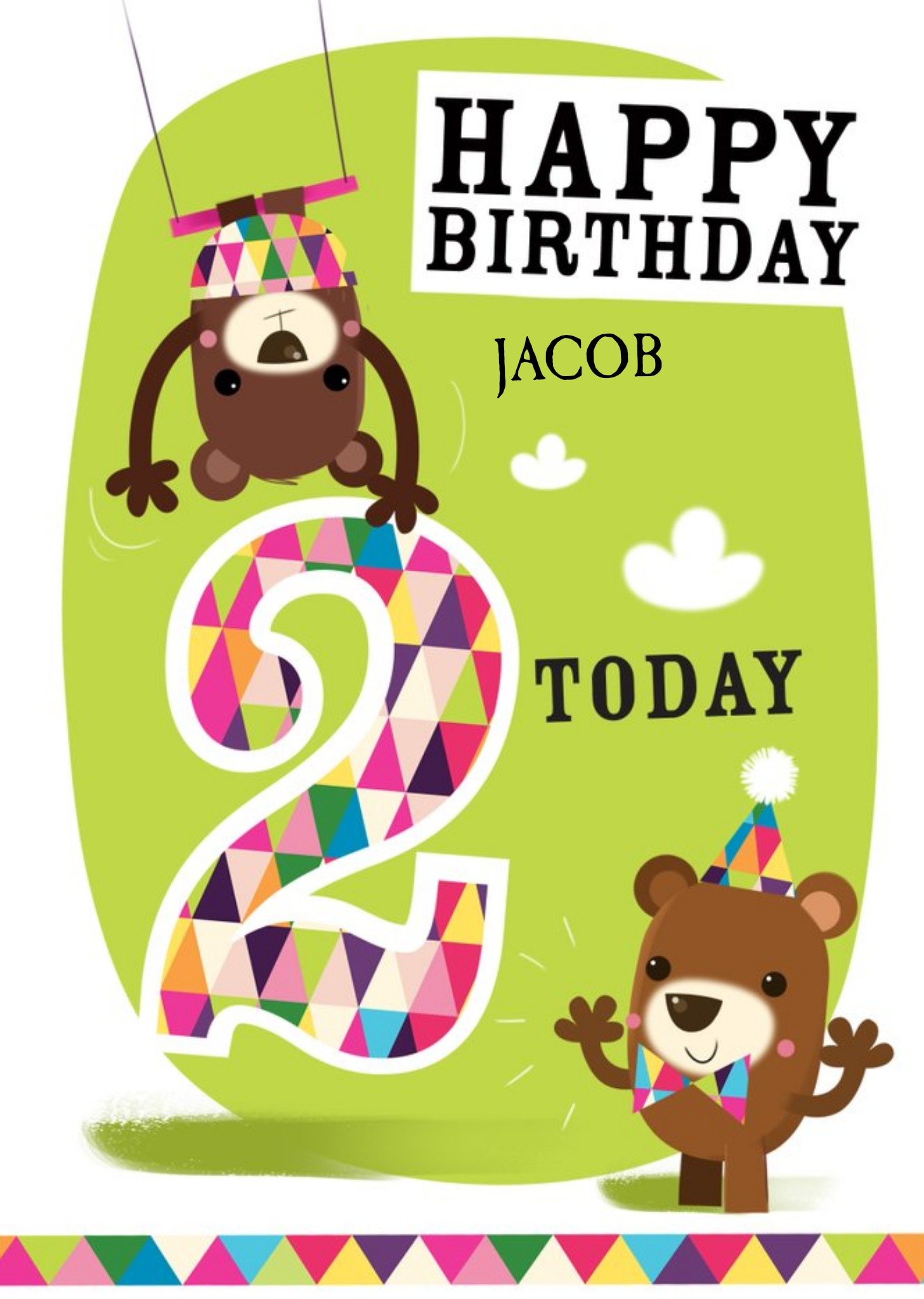 Moonpig Playful Trapeze Bears Personalised Happy 2nd Birthday Card, Large