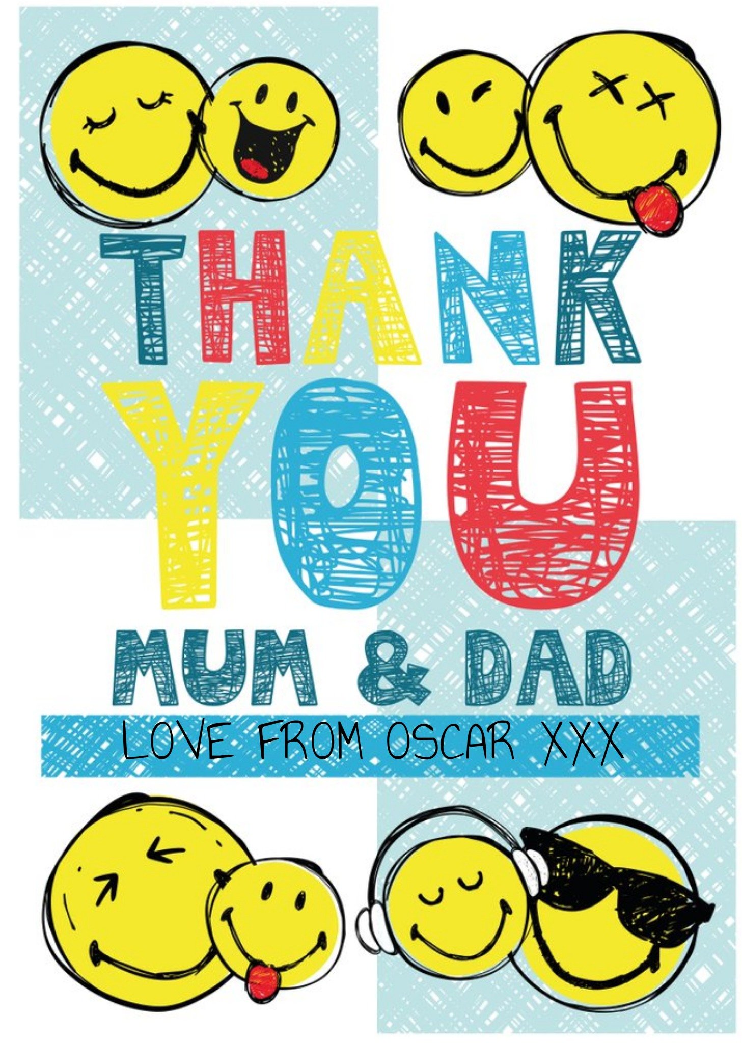 Moonpig Smiley World Thank You Mum And Dad Card, Large