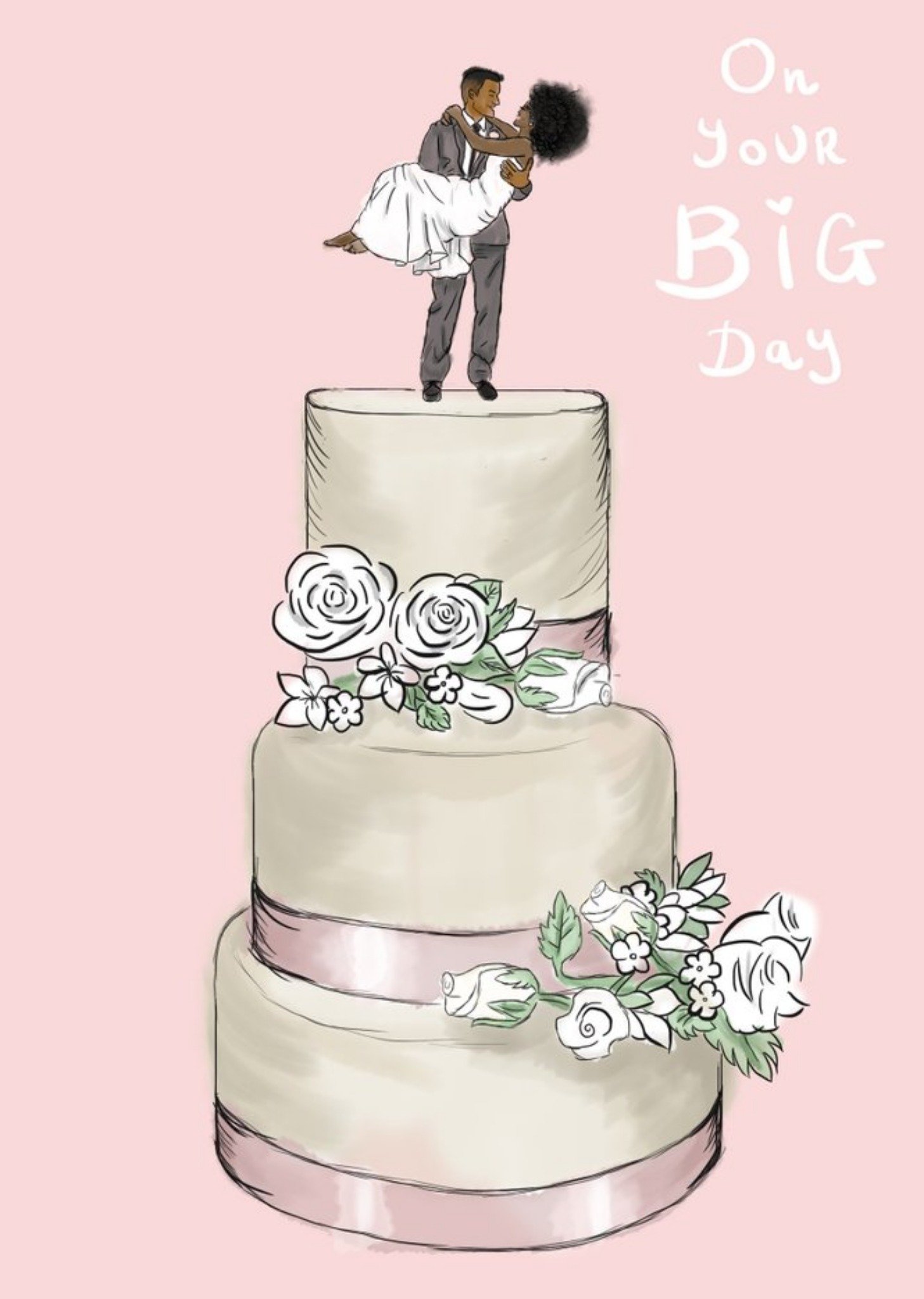 Moonpig Kitsch Noir Illustrated Wedding Cake Big Day Card Ecard