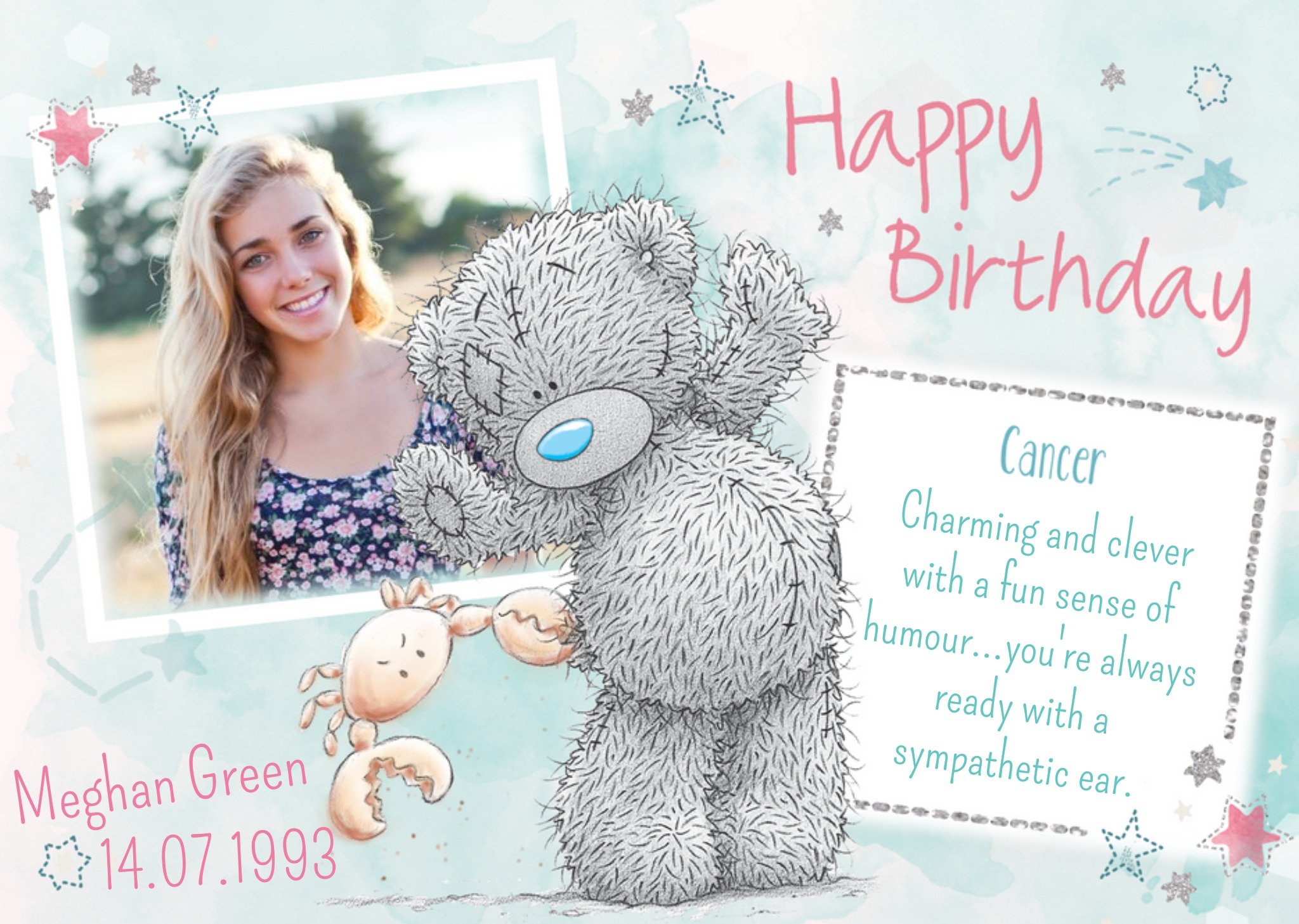 Me To You Tatty Teddy Cancer Zodiac Happy Birthday Photo Card Ecard