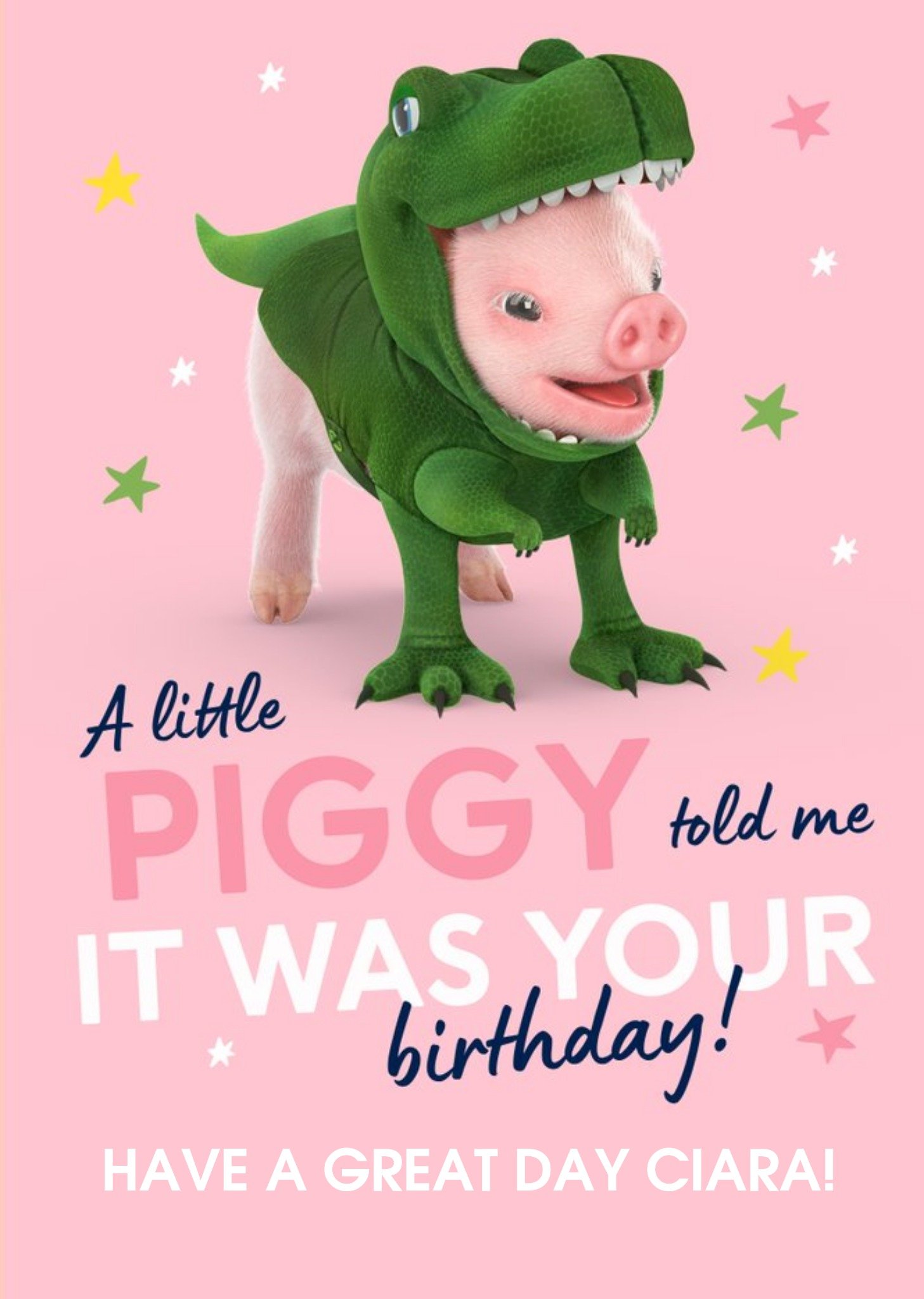 Moonpig Exclusive Moonpigs Dinosaur A Little Piggy Birthday Card, Large