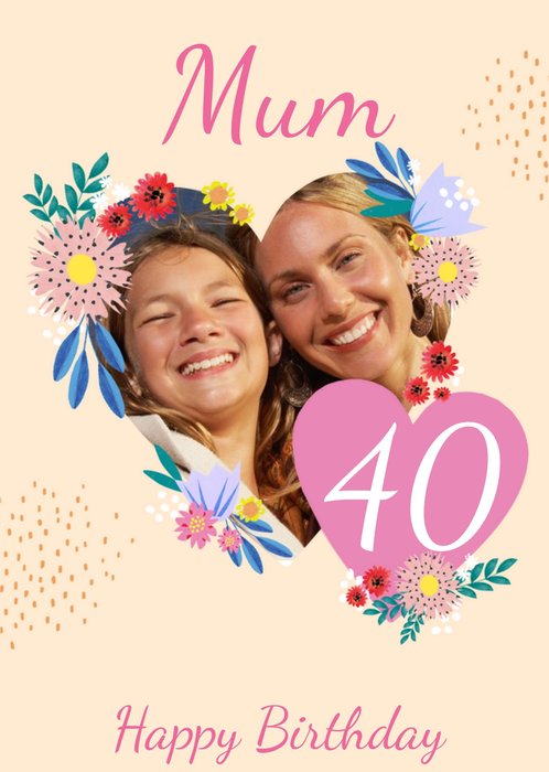 Illustrated Pink Female Heart Photo Upload Editable Birthday Card