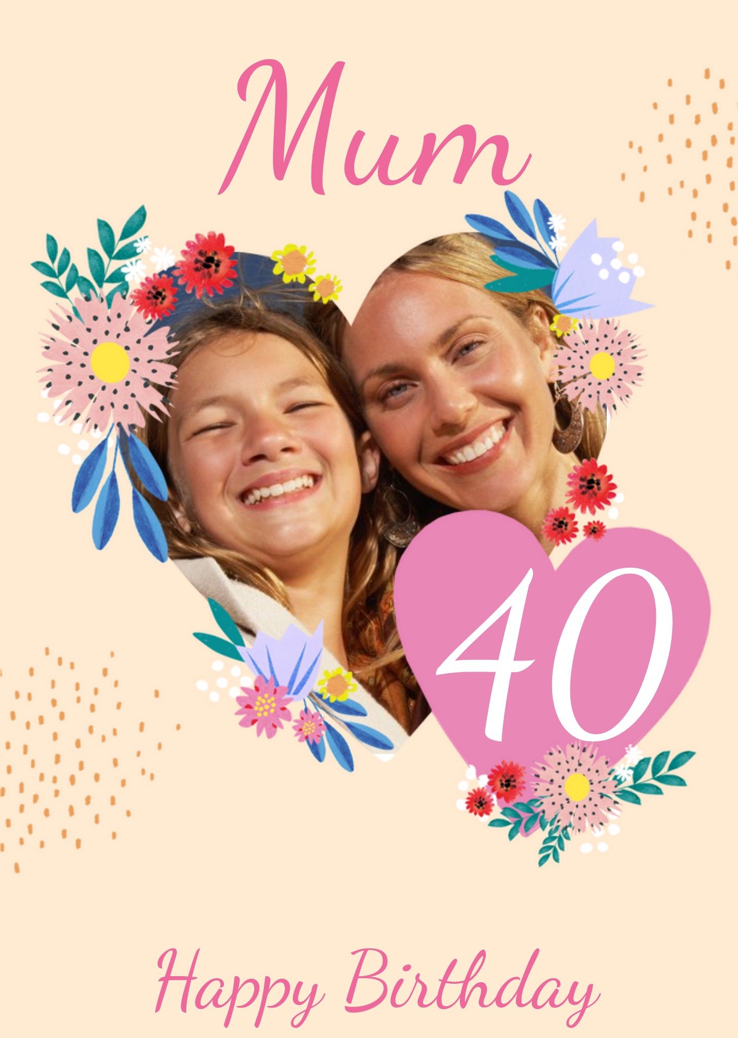 Moonpig Illustrated Pink Female Heart Photo Upload Editable Birthday Card, Large
