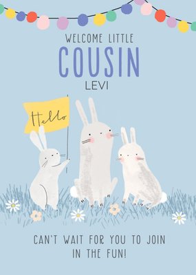 Join The Fun Illustrated Bunny Rabbits Cute New Baby Cousin Card