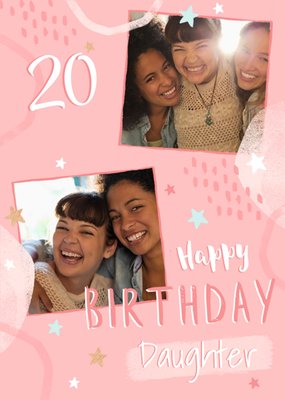 Modern Illustrated Photo upload 20th Birthday Sister Card