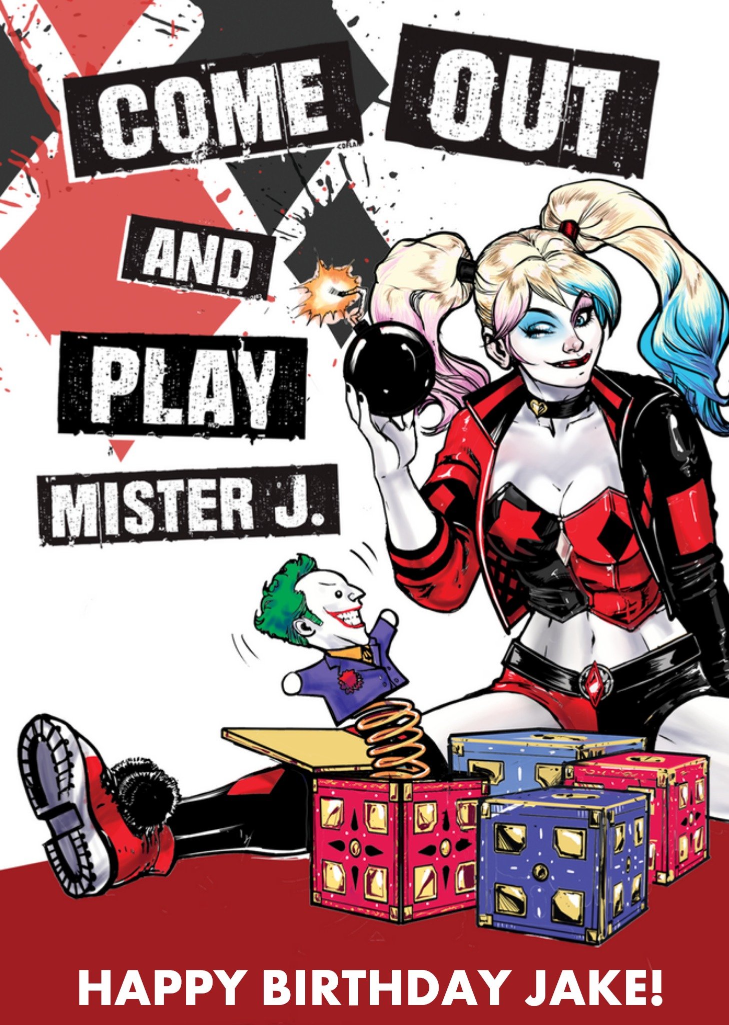 Dc Comics Harley Quinn Come Out And Play Mr J Personalised Card Ecard