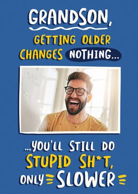 Banter! Funny Illustrated Photo Upload Typographic Grandson Birthday Card