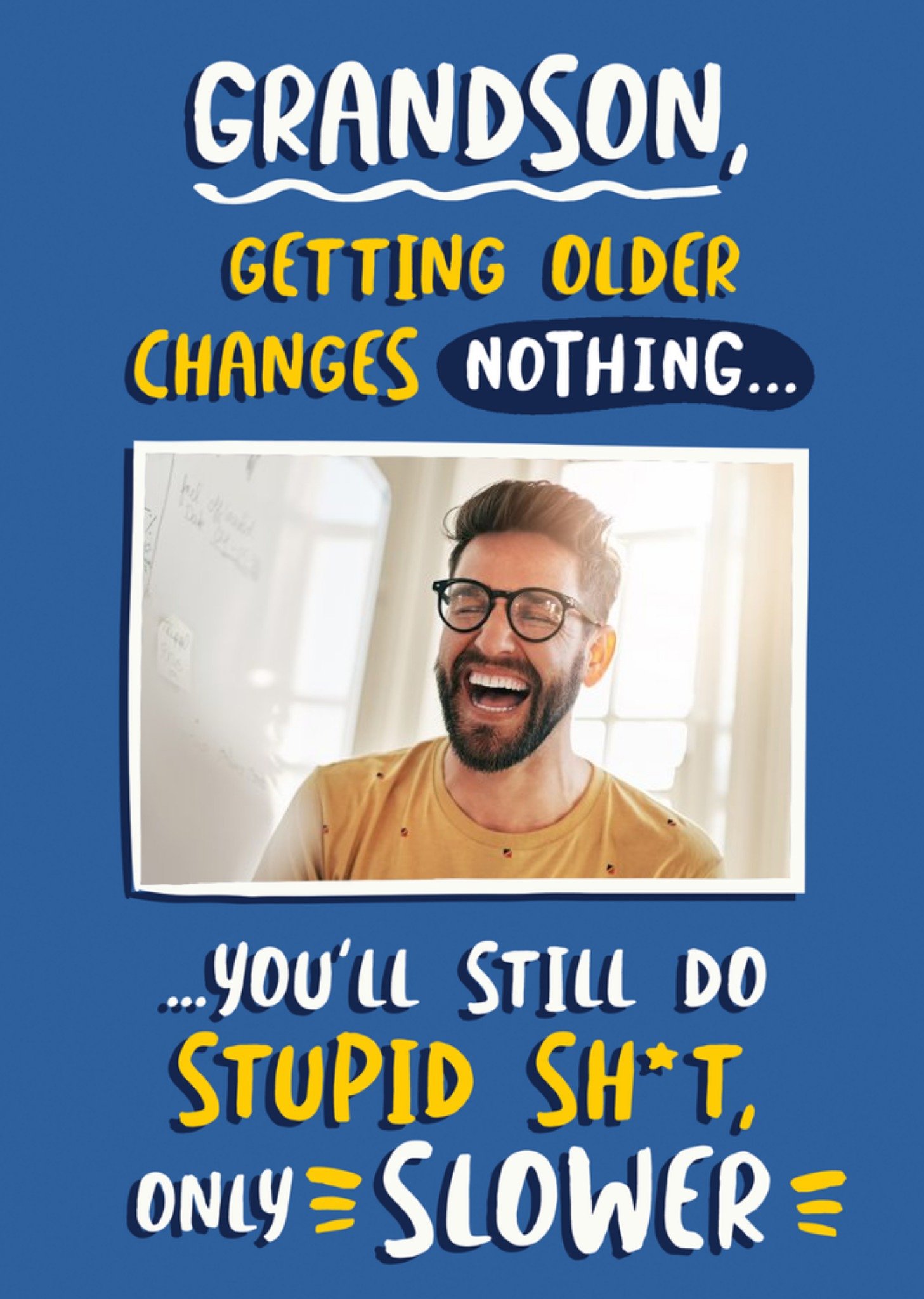 Banter Funny Illustrated Photo Upload Typographic Grandson Birthday Card Ecard