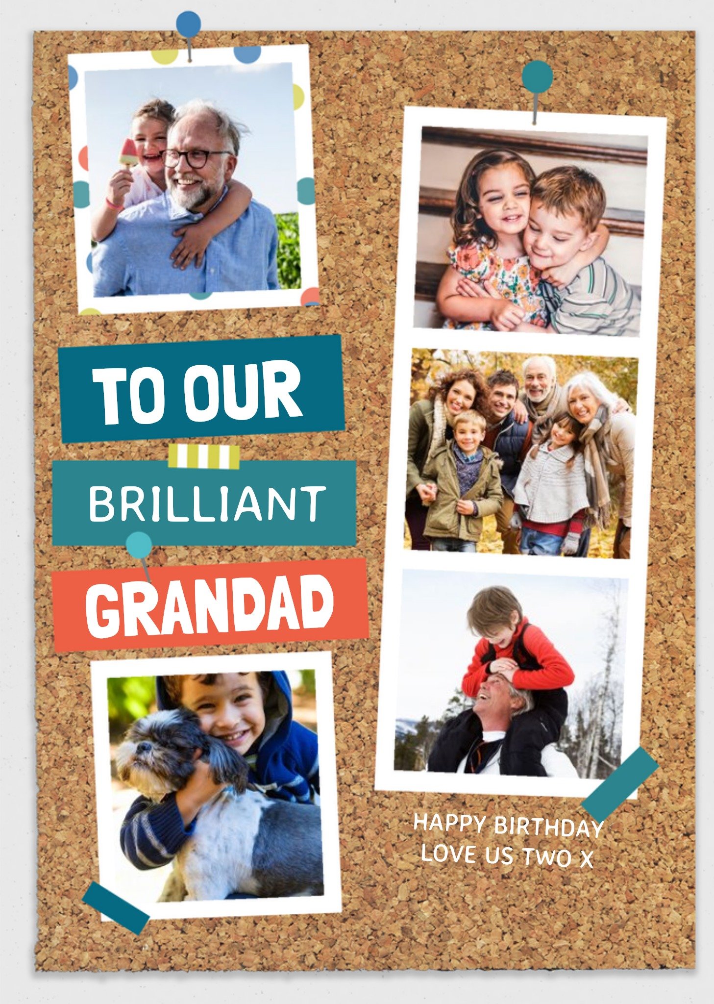 Moonpig Pinboard Happy Birthday - Photo Upload Card - Brilliant Grandad, Large