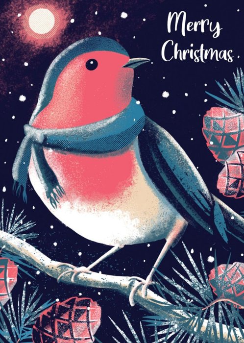 Cute Illustrative Winter Red Robin Christmas Card