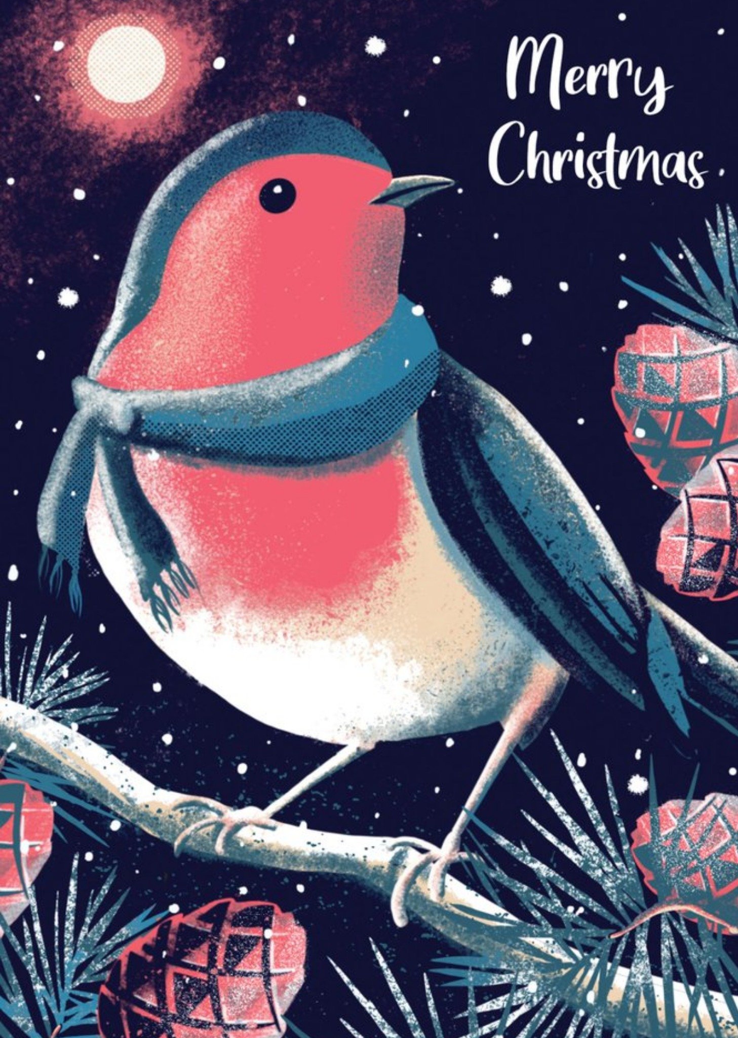 Moonpig Cute Illustrative Winter Red Robin Christmas Card Ecard