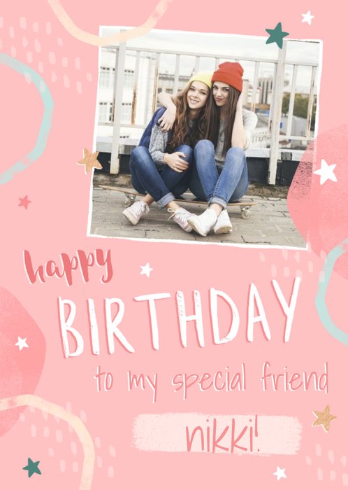 Pink Patterned Photo Upload Birthday Card