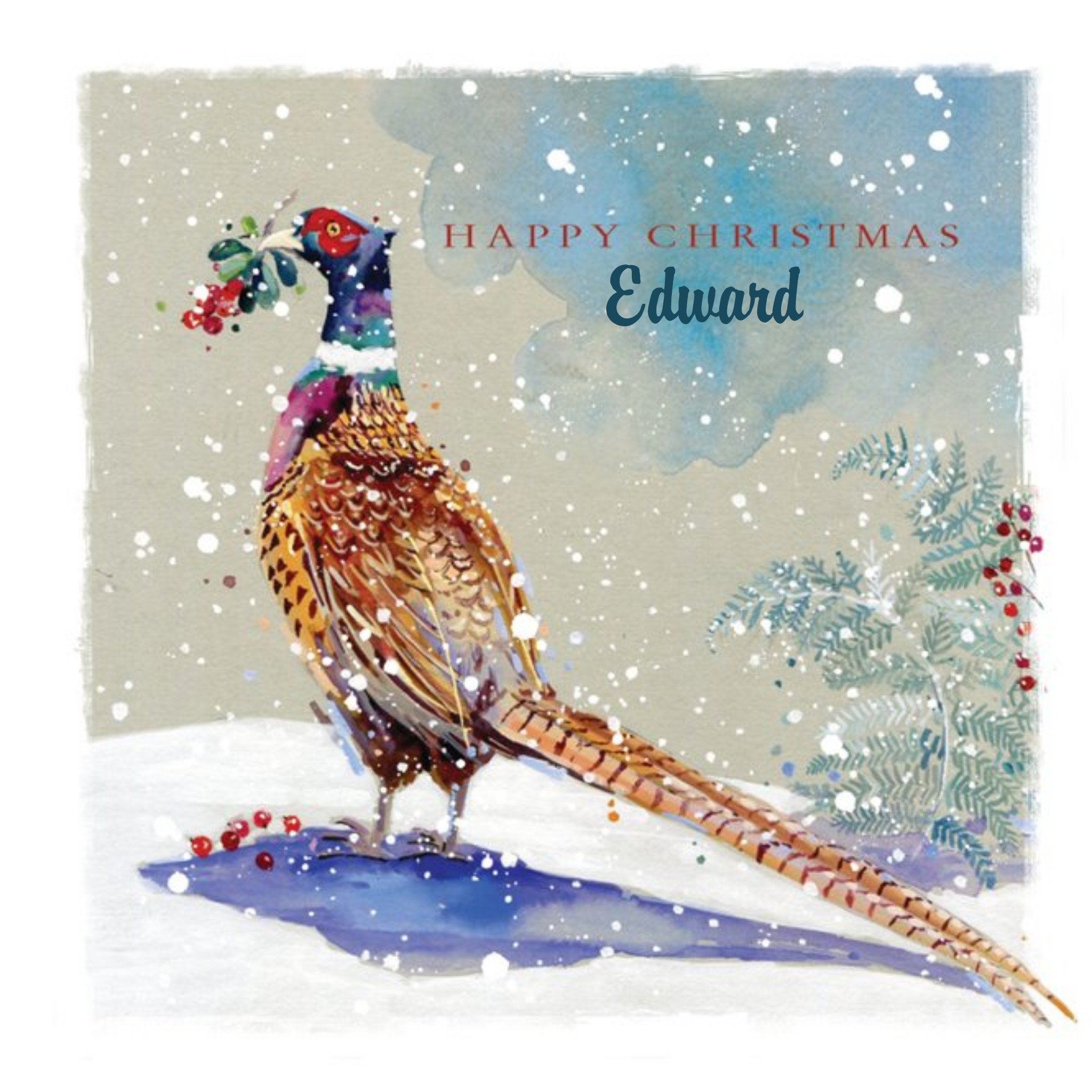 Ling Design Personalised Christmas Card With Pheasant, Square