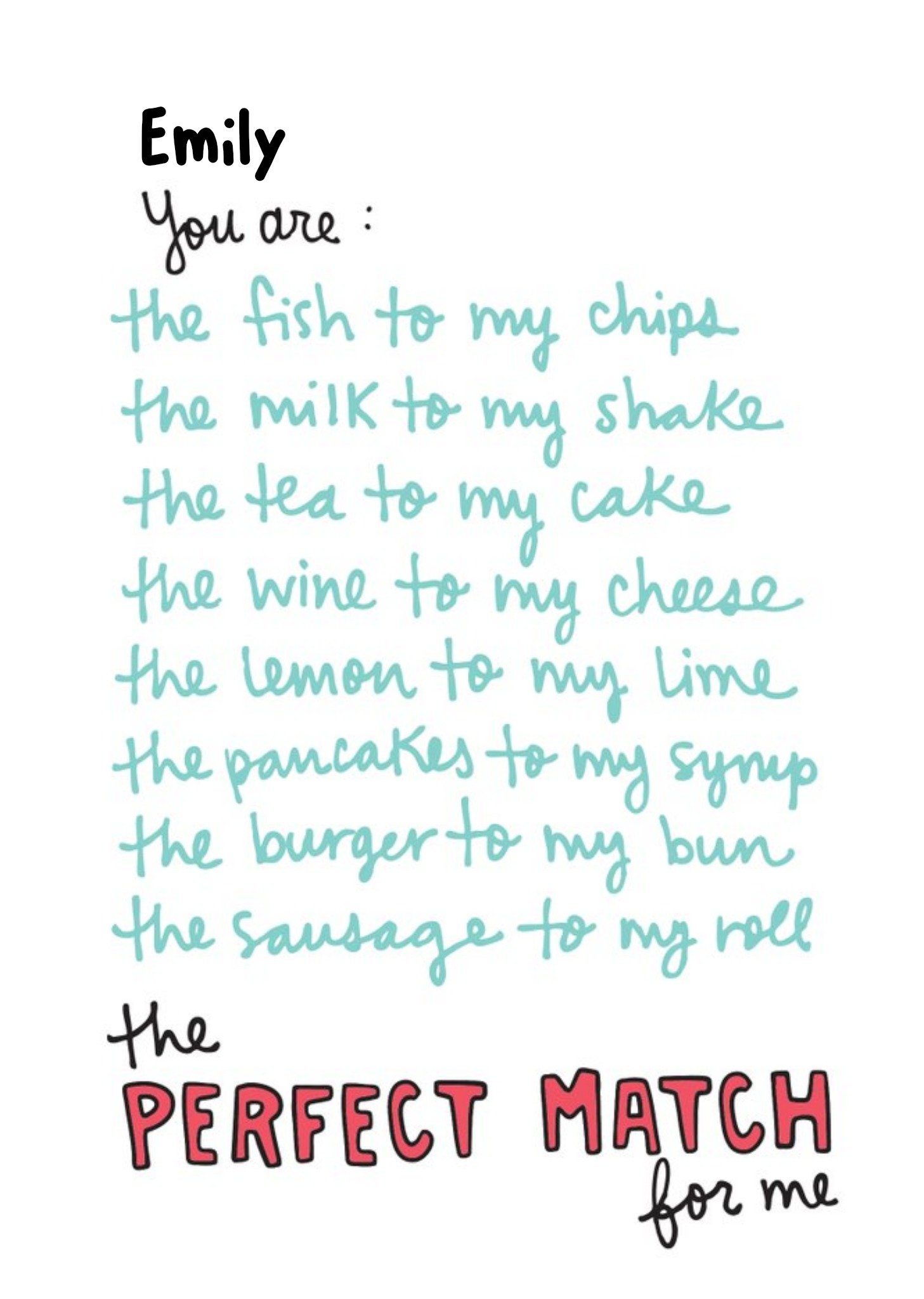 Moonpig Angela Chick You Are The Perfect Match For Me Anniversary Card Ecard