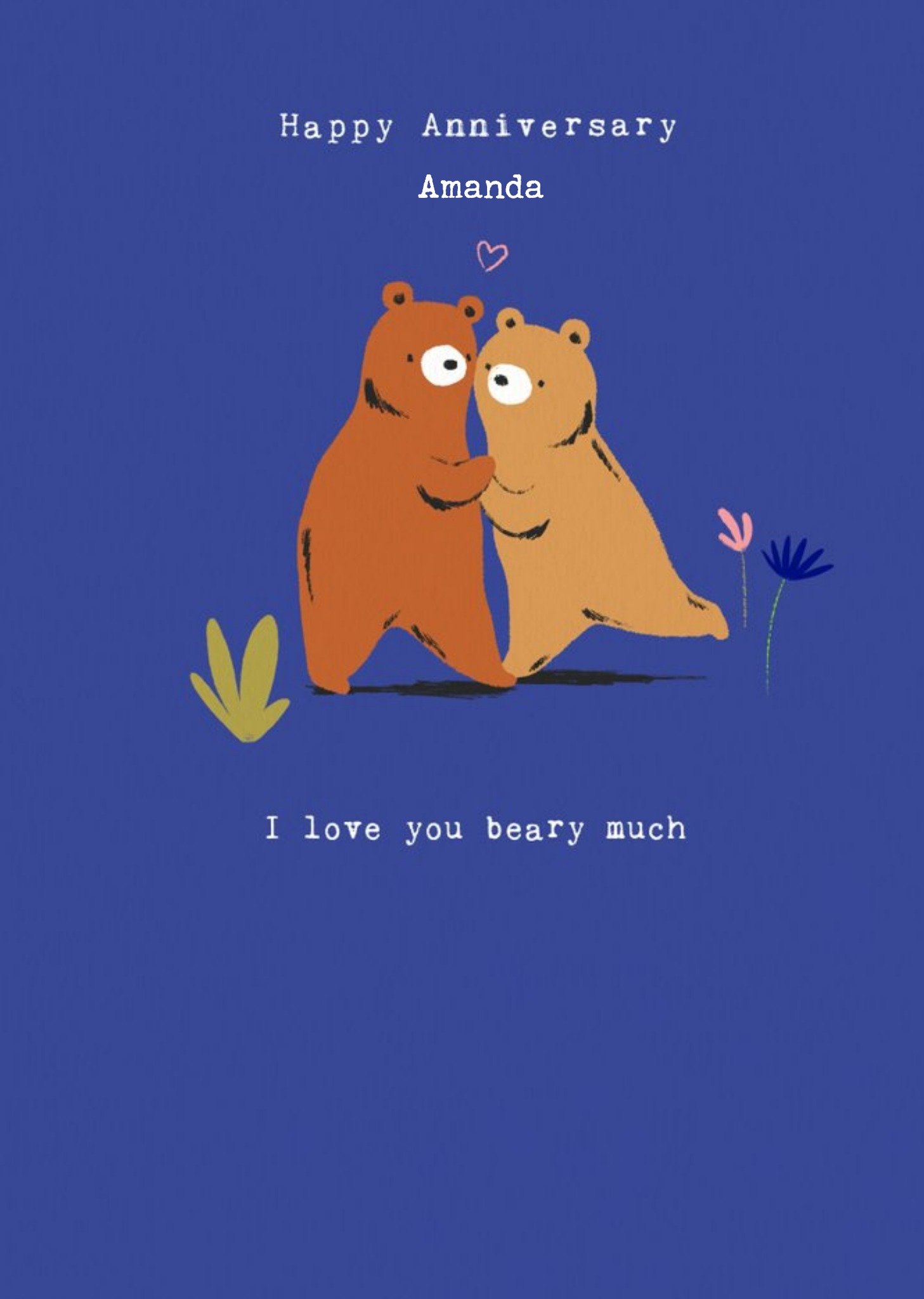 Cute Illustration Of Two Bears Hugging Each Other I Love You Beary Much Anniversary Card