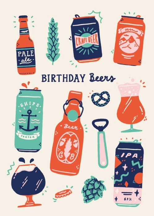 Birthday Beer Illustrations Card