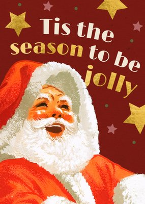 Retro Father Christmas Illustration Tis The Season To Be Jolly Christmas Card