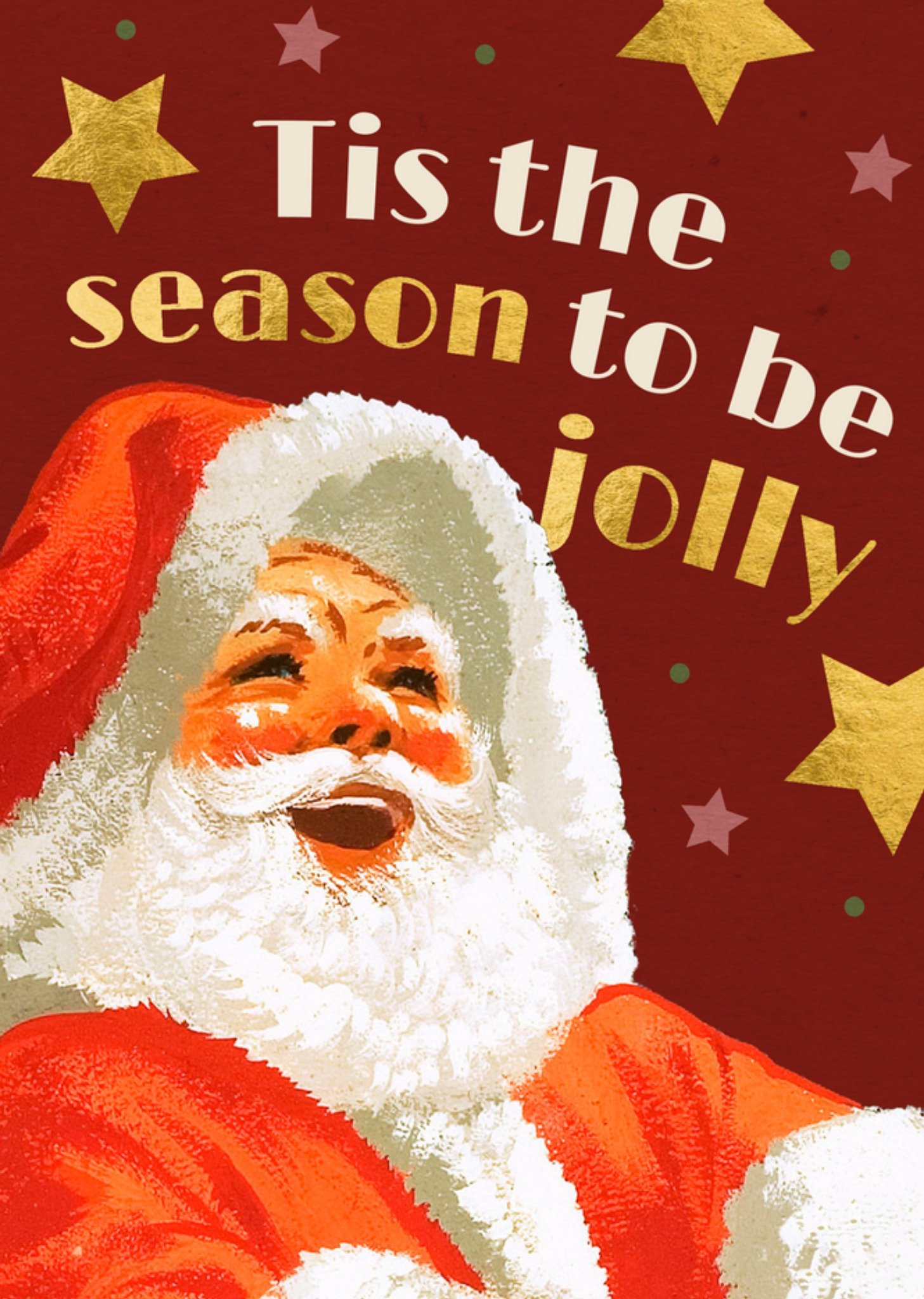 Moonpig Retro Father Christmas Illustration Tis The Season To Be Jolly Christmas Card, Large