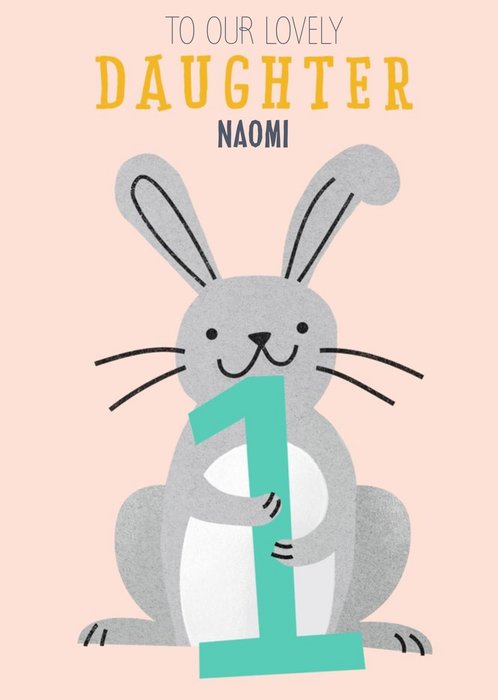 Cute illustrative Rabbit 1st Birthday Daughter Card