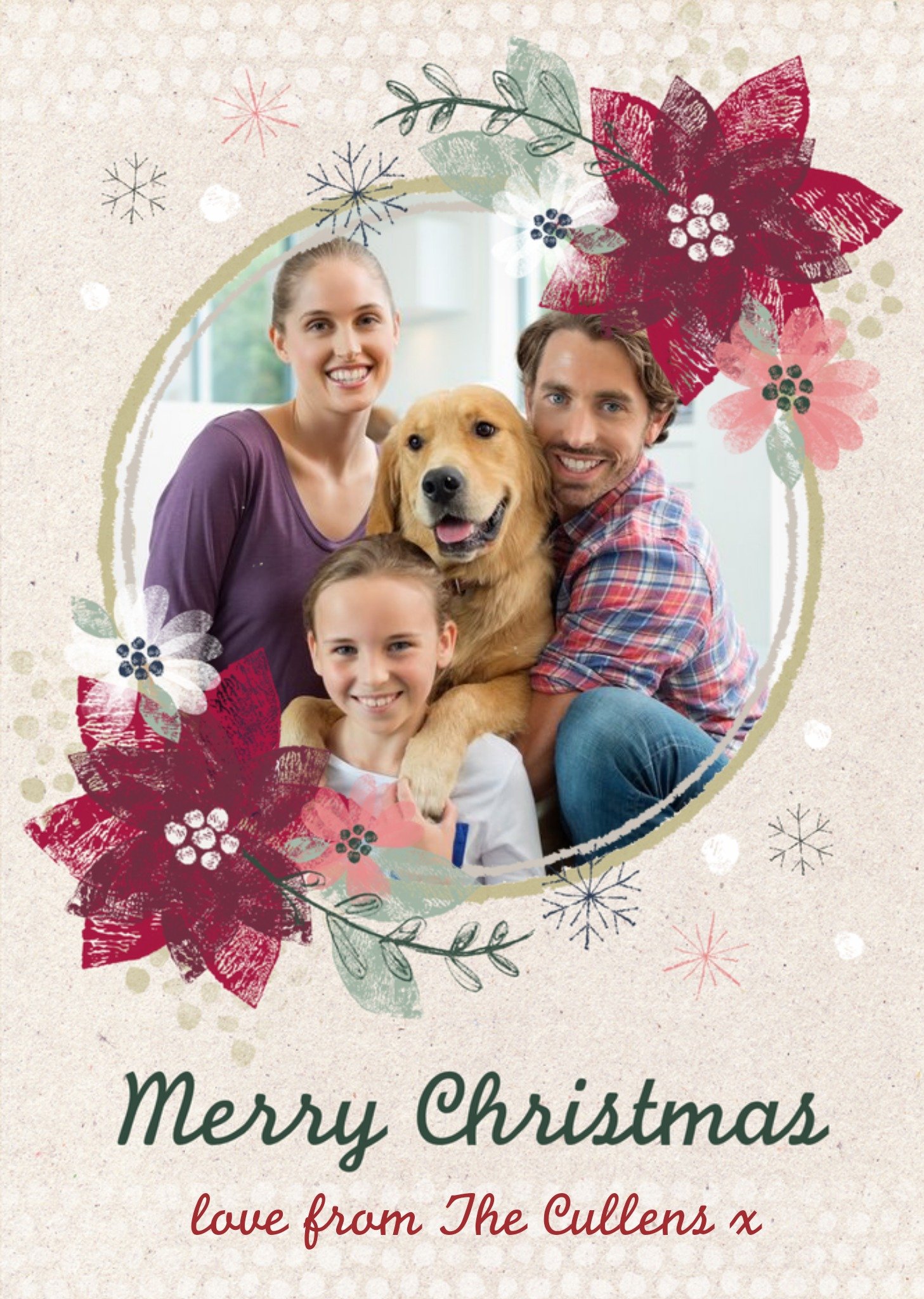 Moonpig Christmas Flower Border Personalised Family Photo Upload Merry Christmas Card Ecard