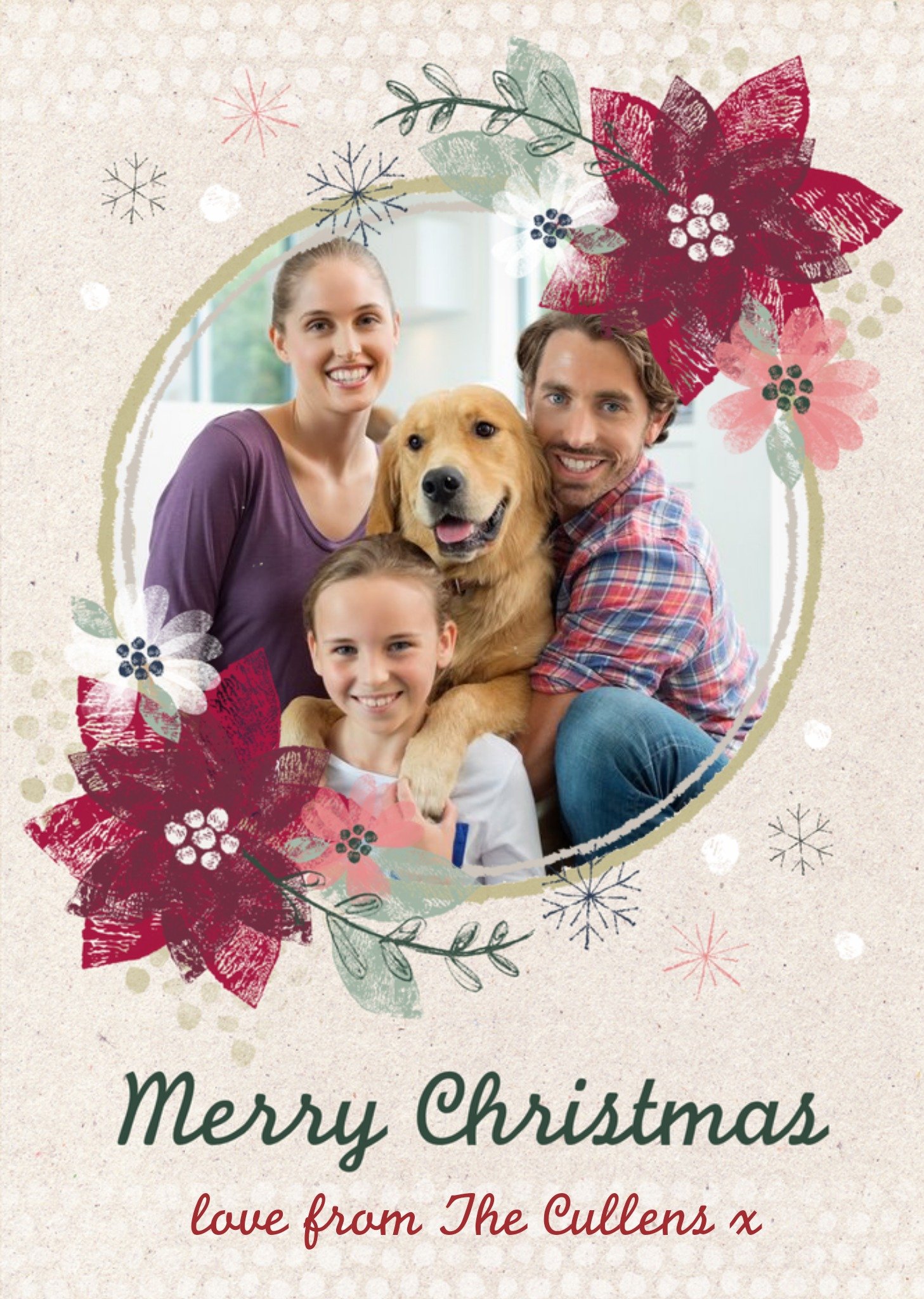 Christmas Flower Border Personalised Family Photo Upload Merry Christmas Card Ecard