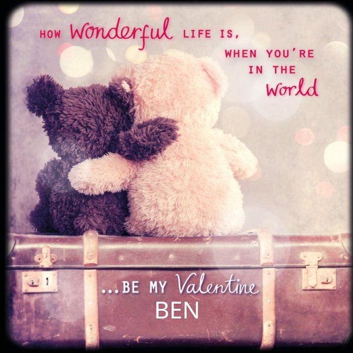 Cute Teddy Bears Hugging Be My Valentine Personalised Card