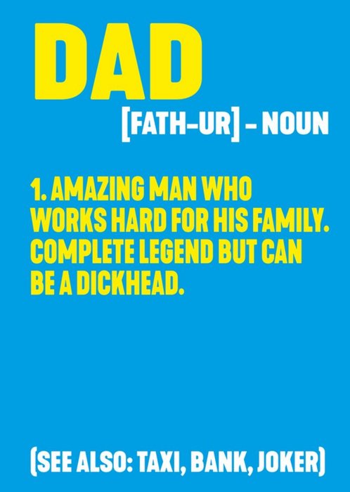 Funny Rude Typography Dictionary The Meaning Of Dad Card