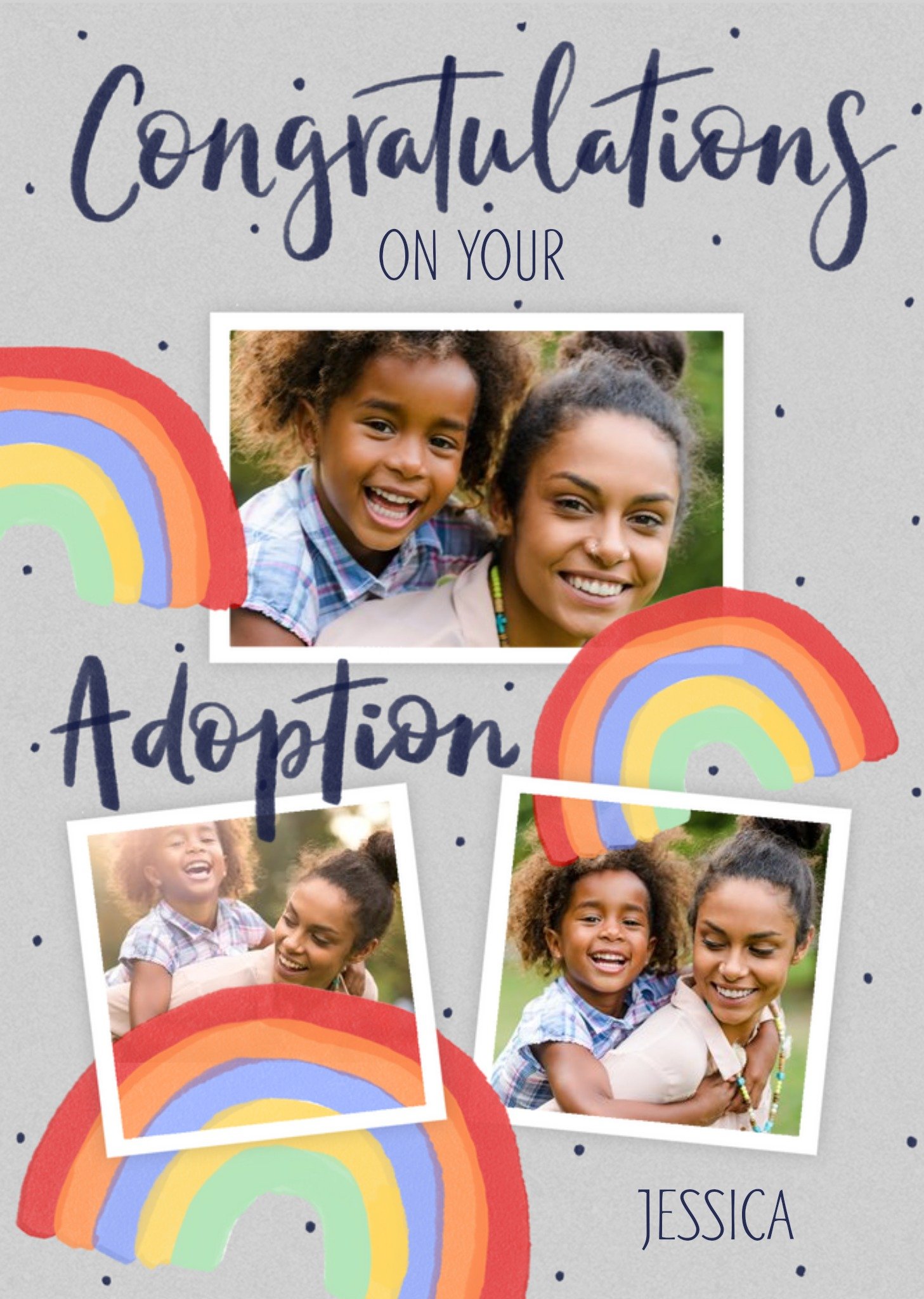 Okey Dokey Design Illustrated Rainbow Customisable Photo Upload Adoption Card Ecard