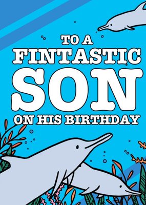 To A Fintastic Son Dolphins Colour In Photo Upload Birthday Card