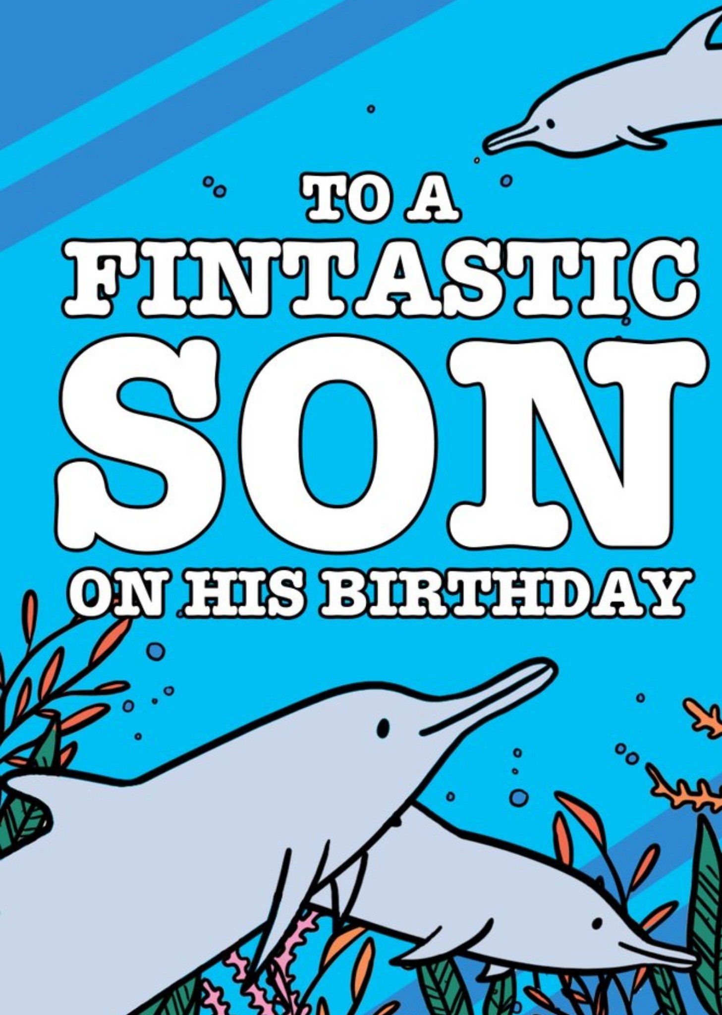 Moonpig To A Fintastic Son Dolphins Colour In Photo Upload Birthday Card, Large