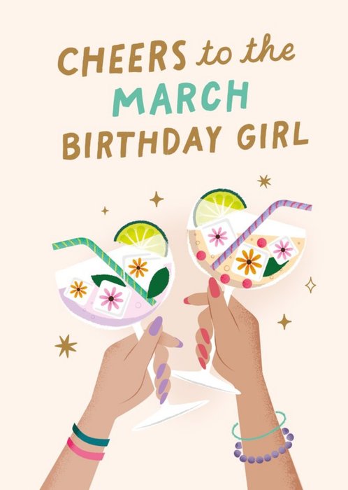 Cheers To The March Birthday Girl Card