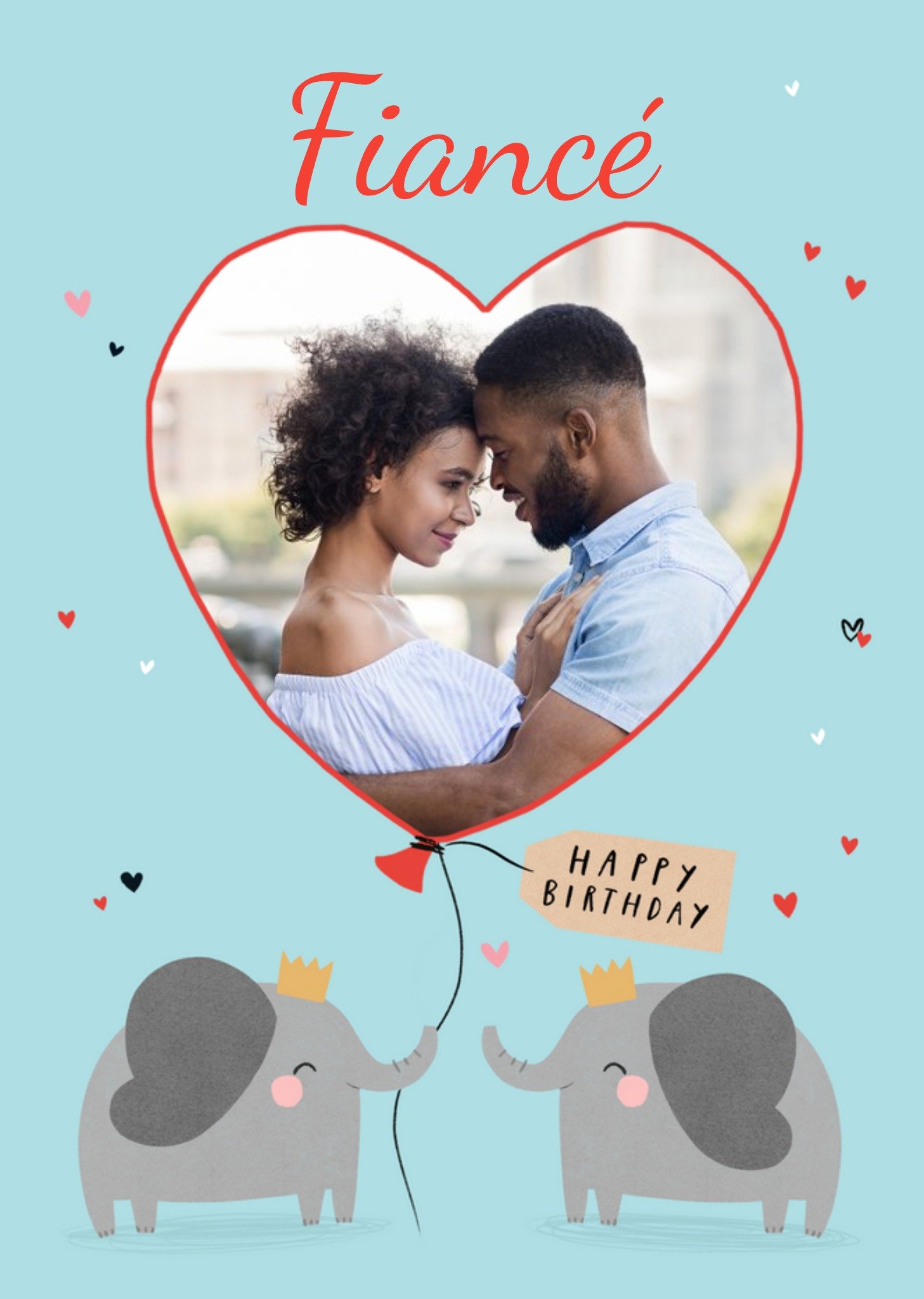 Moonpig Two Elephants With A Heart Shaped Balloon Illustration Personalise Photo Upload Fiance Birth
