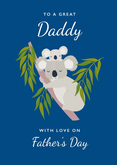 Cute Illustration Of A Koala With A Joey On A Blue Background Father's Day Card
