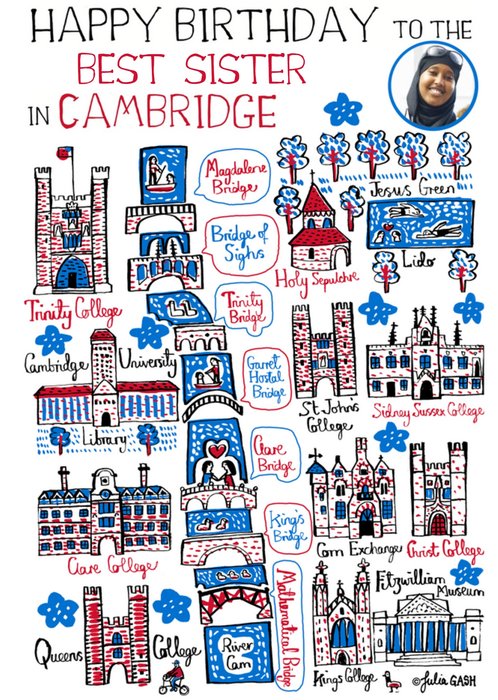 Vibrant Collage Illustration Of Cambridge Photo Upload Birthday Card