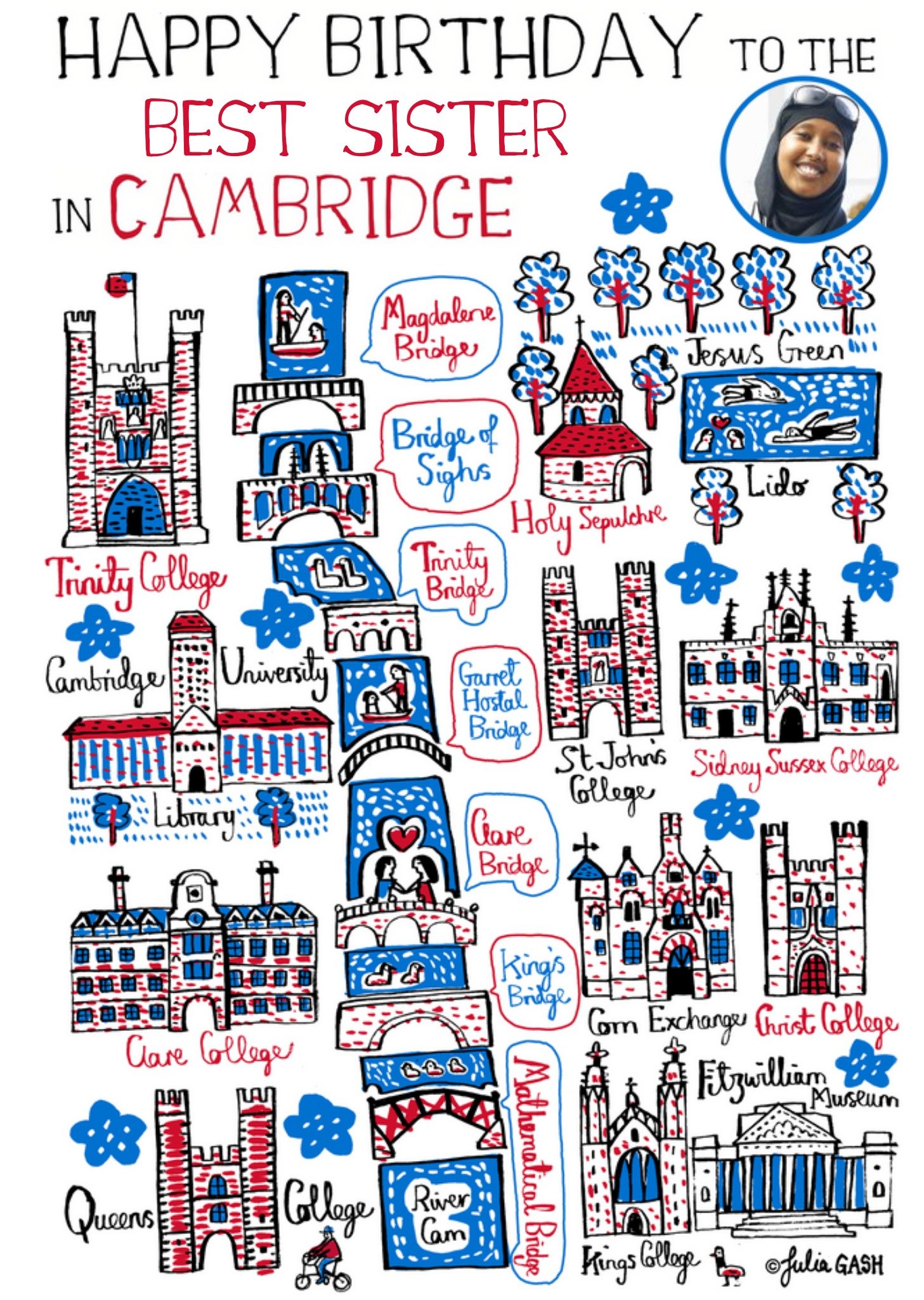 Moonpig Vibrant Collage Illustration Of Cambridge Photo Upload Birthday Card Ecard