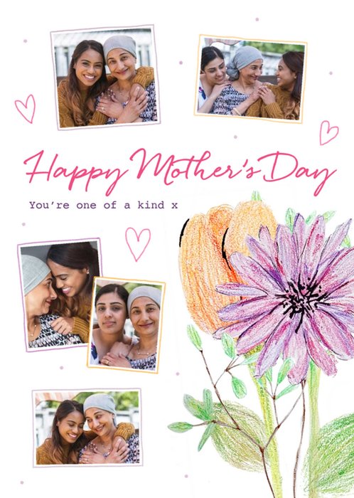 Illustration Of Flowers With Five Photo Frames Mother's Day Photo Upload Card